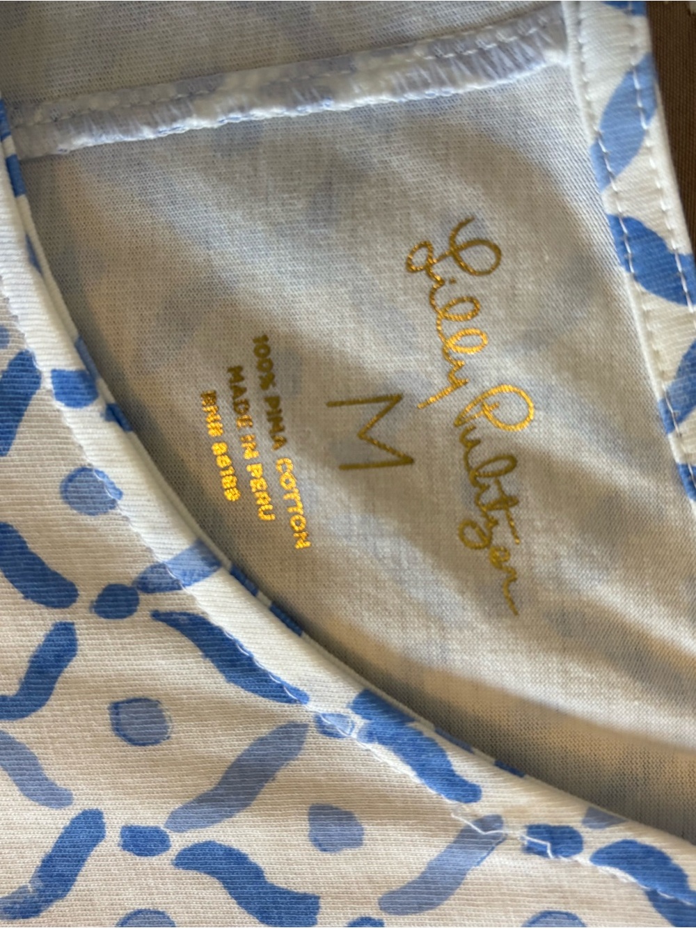 Lilly Pulitzer Cream and Blue Patterned Sundress with Pink-Green Floral Border - Picture 3 of 6